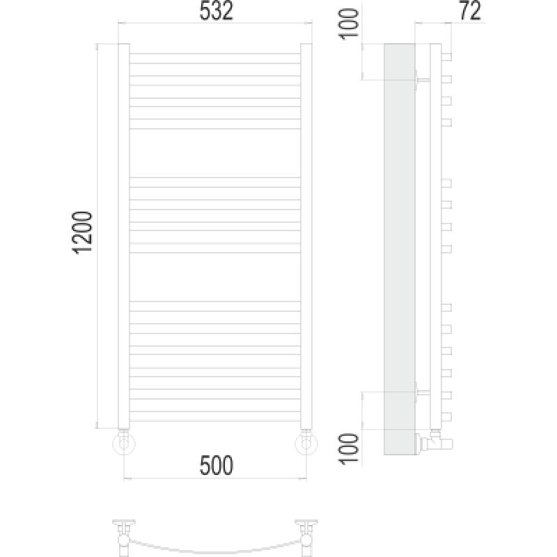 Полотенцесушитель водяной Terminus Авиэль П14 500х1200, ширина 53.2 см, высота 120 см, 4670078529220