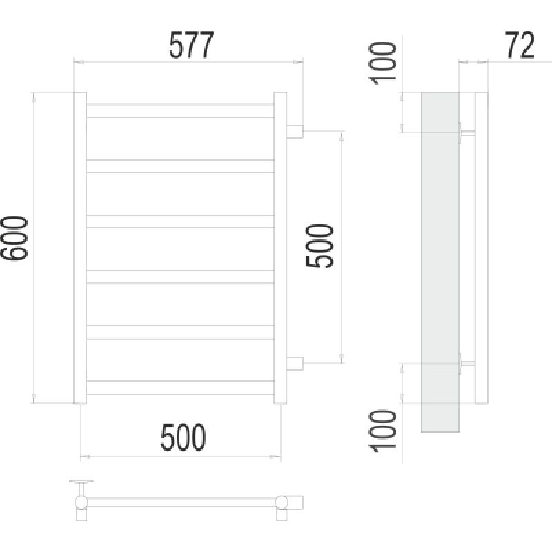 Полотенцесушитель водяной Terminus Аврора П6 500x600 с боковым подключением 500