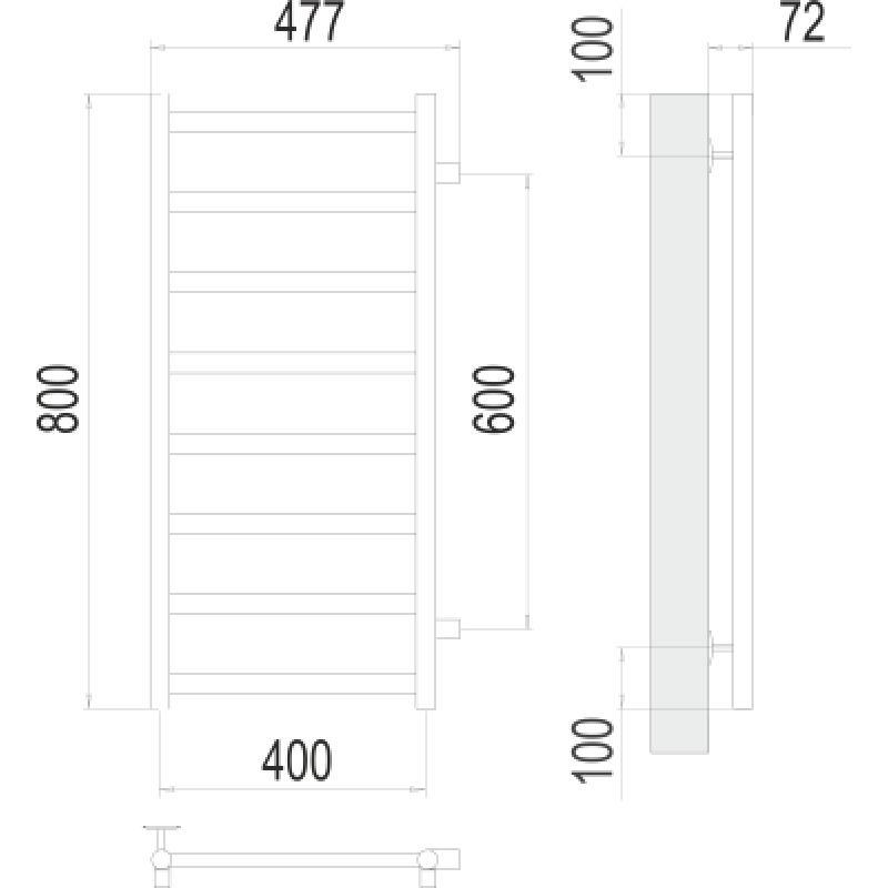 Полотенцесушитель водяной Terminus Аврора П8 400x800 с боковым подключением 600