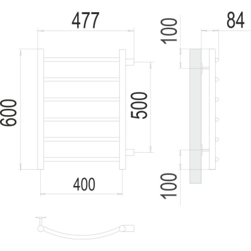 Полотенцесушитель водяной Terminus Классик П6 400x600 с боковым подключением 500