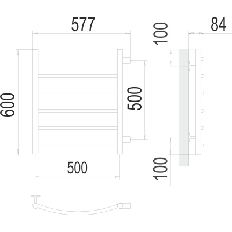Полотенцесушитель водяной Terminus Классик П6 500x600 с боковым подключением 500