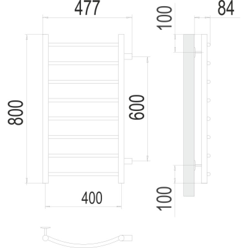 Полотенцесушитель водяной Terminus Классик П8 400x800 с боковым подключением 600
