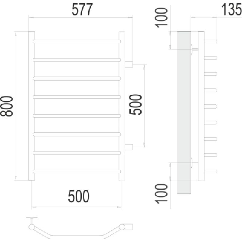 Полотенцесушитель водяной Terminus Виктория П8 500x800 с боковым подключением 500