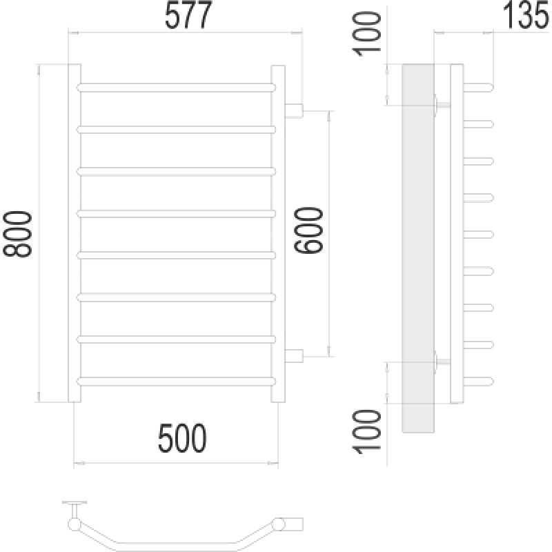 Полотенцесушитель водяной Terminus Виктория П8 500x800 с боковым подключением 600