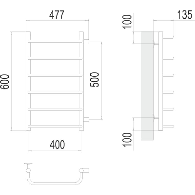 Полотенцесушитель водяной Terminus Стандарт П6 400x600 с боковым подключением 500