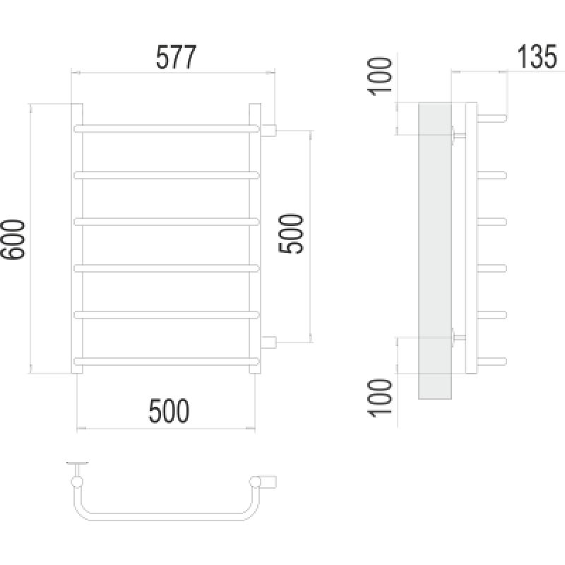 Полотенцесушитель водяной Terminus Стандарт П6 500x600 с боковым подключением 500