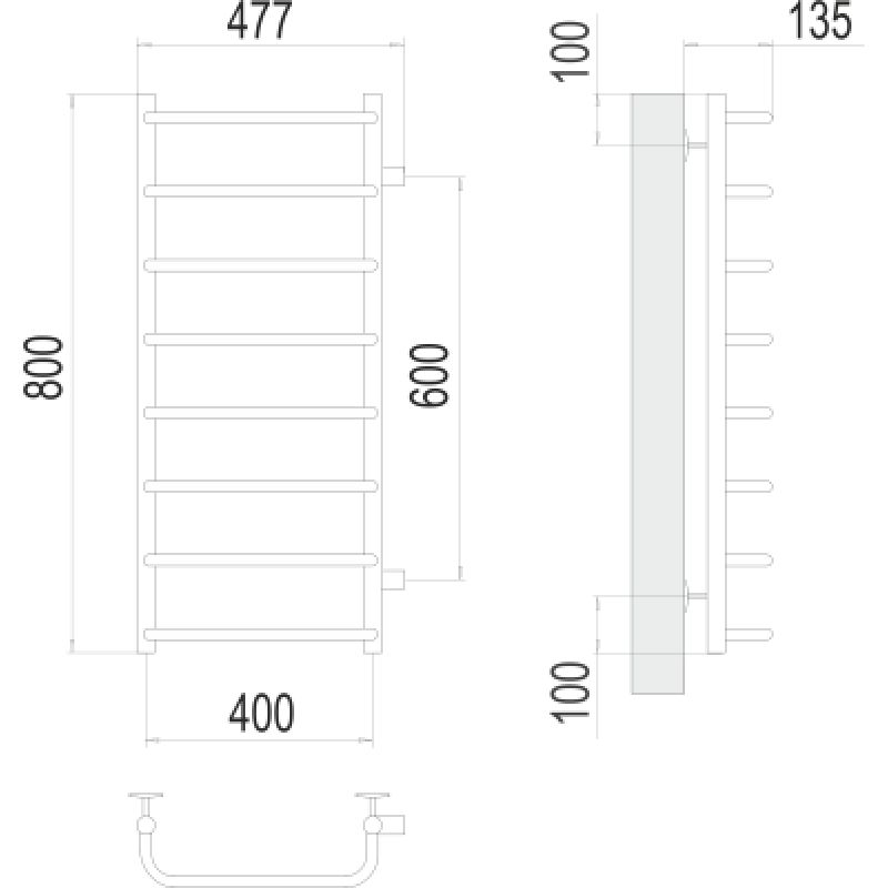 Полотенцесушитель водяной Terminus Стандарт П8 400x800 с боковым подключением 600