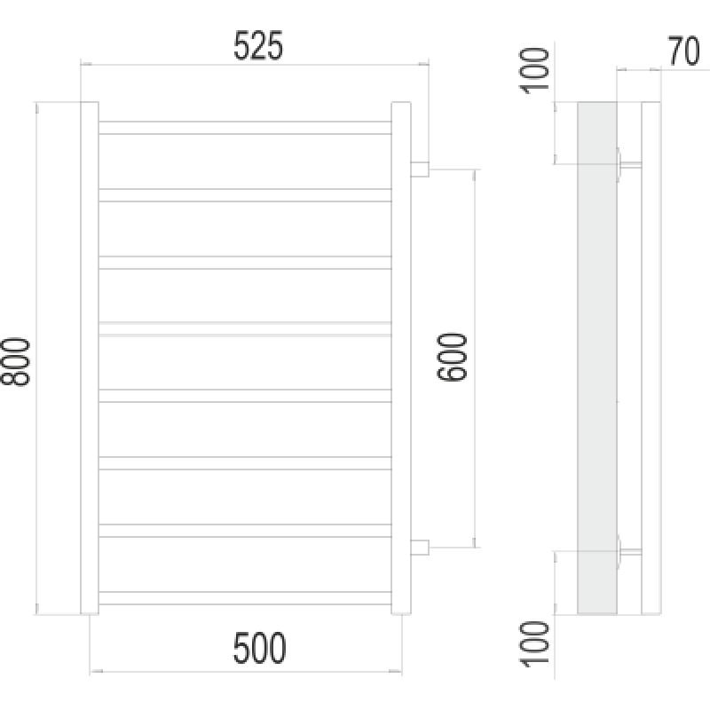 Полотенцесушитель водяной Terminus Вега П8 500x800 с боковым подключением 600