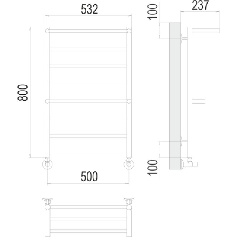 Полотенцесушитель водяной Terminus Анкона П8 500х800 с полкой, ширина 53.2 см, высота 80 см, 4670078529978