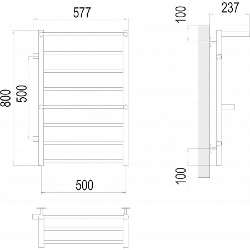 Полотенцесушитель водяной Terminus Анкона П8 500x800 с полкой, с боковым подключением 500 слева
