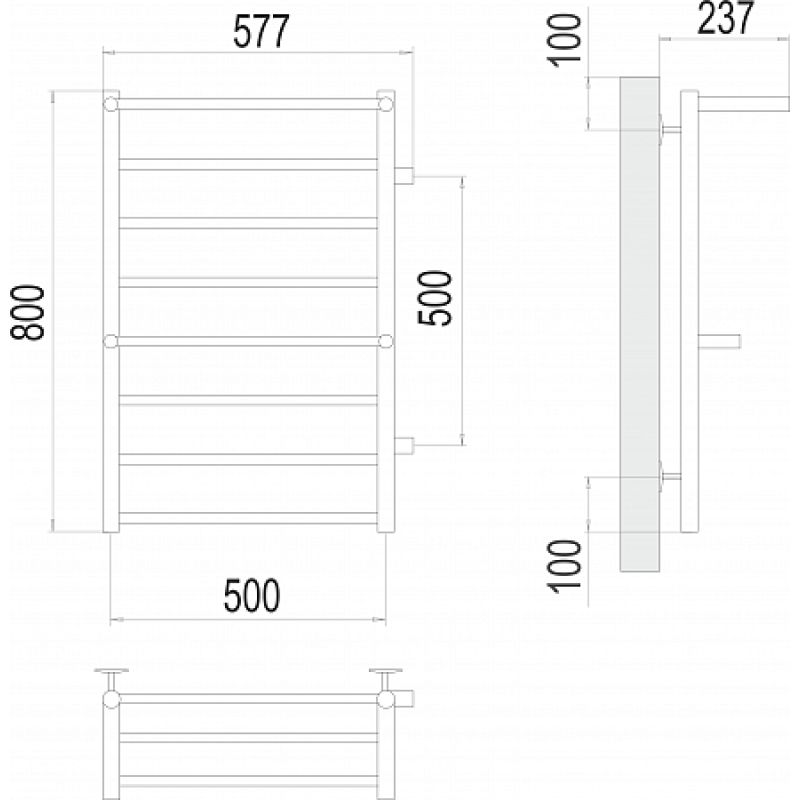 Полотенцесушитель водяной Terminus Анкона П8 500x800 с полкой, с боковым подключением 500 справа