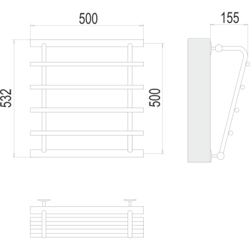 Полотенцесушитель водяной Terminus Каскад П4 500x500 с боковым подключением 500