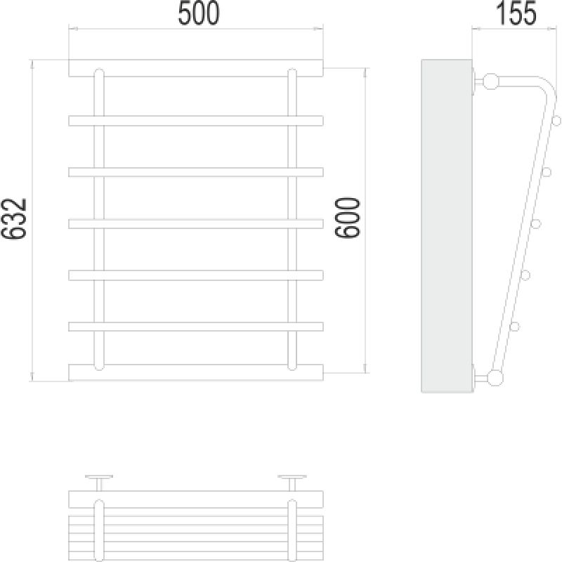 Полотенцесушитель водяной Terminus Каскад П5 600x500 с боковым подключением 600