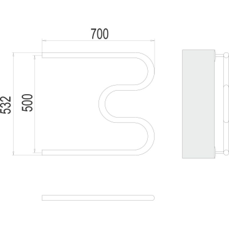Полотенцесушитель водяной Terminus М 500х700, ширина 70 см, высота 53.2 см, боковое подключение, 4620768881176