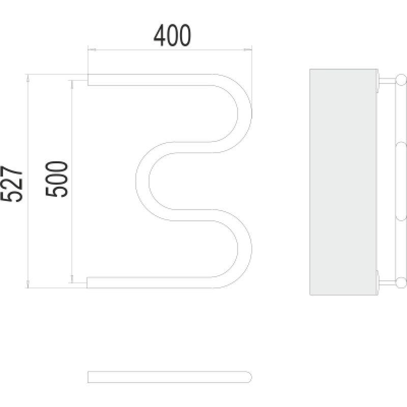 Полотенцесушитель водяной Terminus М-образный 4620768880483, ширина 40 см, высота 53 см, боковое подключение 50 см, 3/4 дюйма, цвет нержавеющая сталь