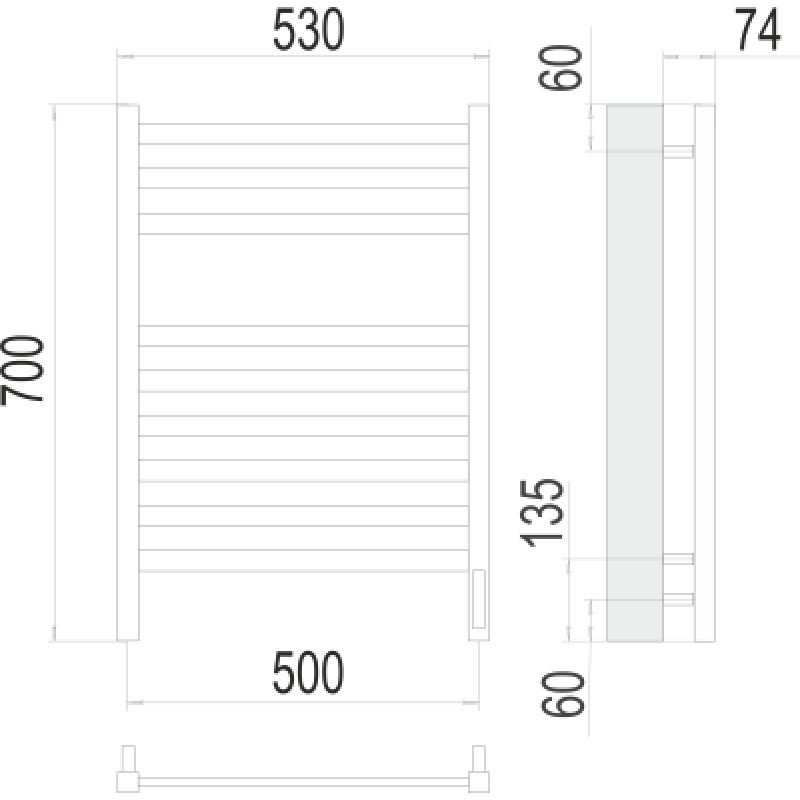 Полотенцесушитель электрический Terminus Енисей П9 50х70, sensor quick touch