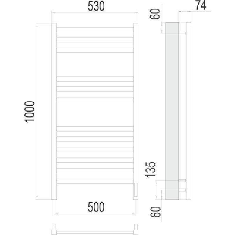 Полотенцесушитель электрический Terminus Енисей П12 50х100, sensor quick touch