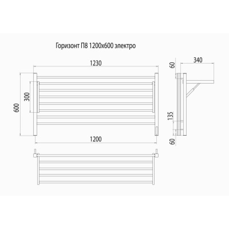 Полотенцесушитель электрический Terminus Горизонт П8 1200x600, с полкой, нержавеющая сталь