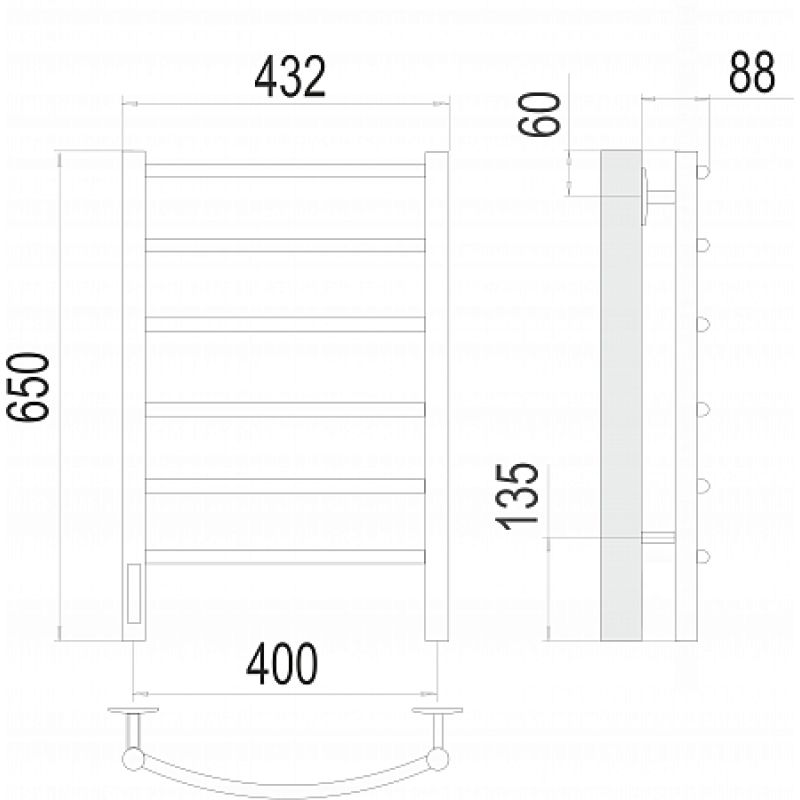 Полотенцесушитель электрический Terminus Классик П6 400x650 левый