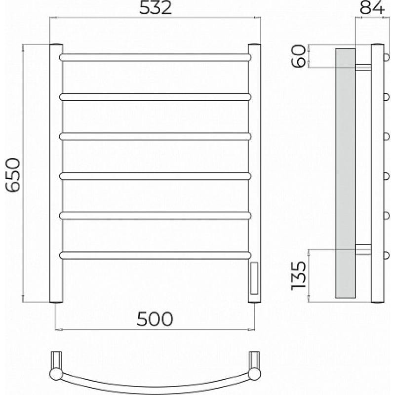Полотенцесушитель электрический Terminus Классик П6, 500x650
