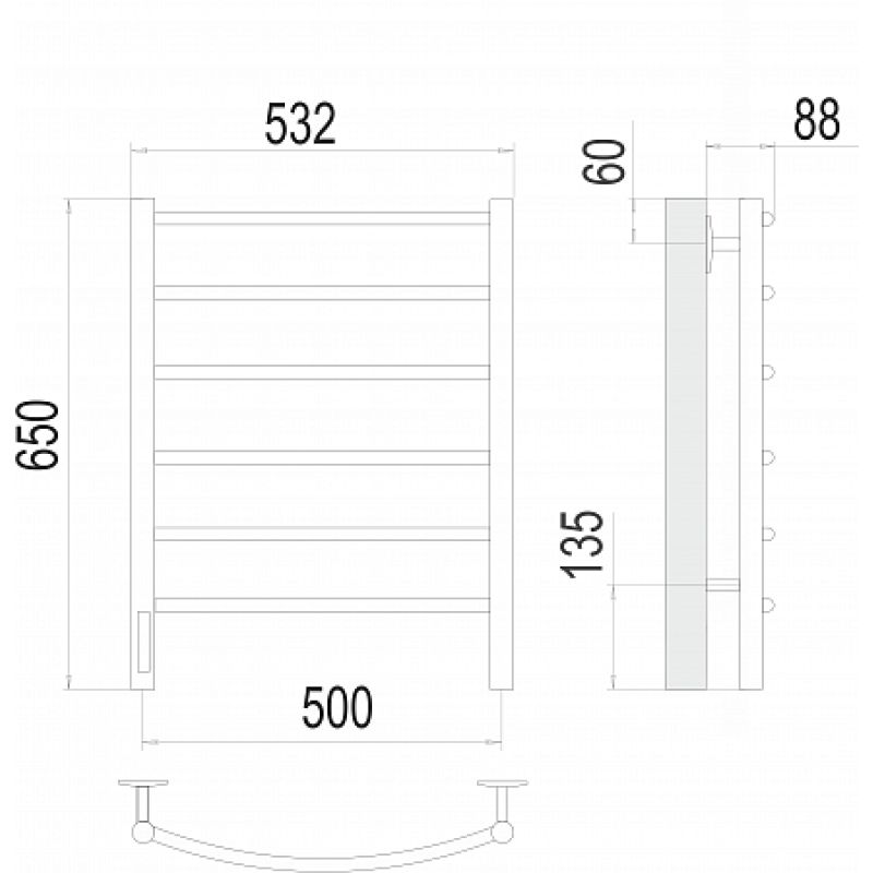 Полотенцесушитель электрический Terminus Классик П6 500x650 левый