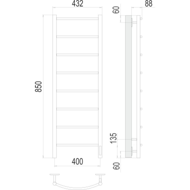 Полотенцесушитель электрический Terminus Классик П8, 400x850