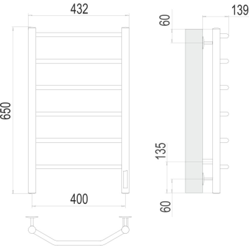 Полотенцесушитель электрический Terminus Виктория П6 400x650