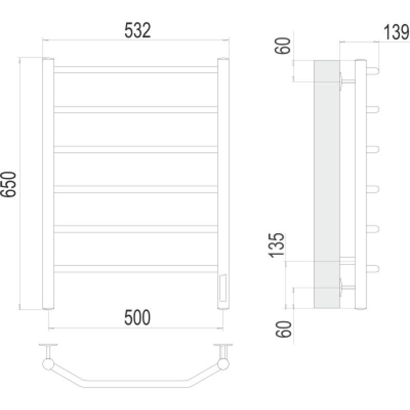 Полотенцесушитель электрический Terminus Виктория П6 500x650