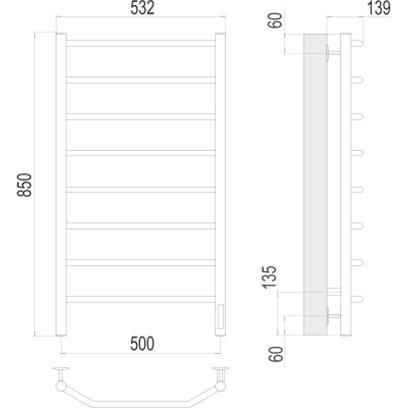 Полотенцесушитель электрический Terminus Виктория П8 500x850