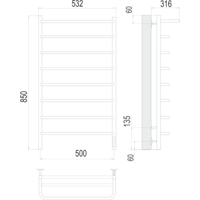 Полотенцесушитель электрический Terminus Полка П8 500*850