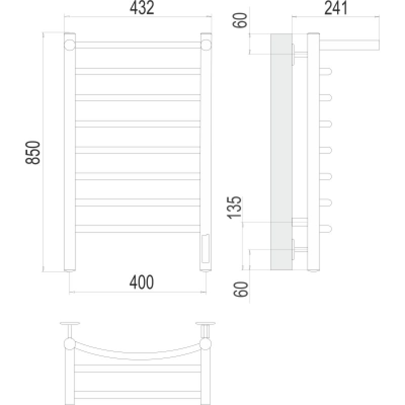 Полотенцесушитель электрический Terminus Классик П8 400x850 с полкой