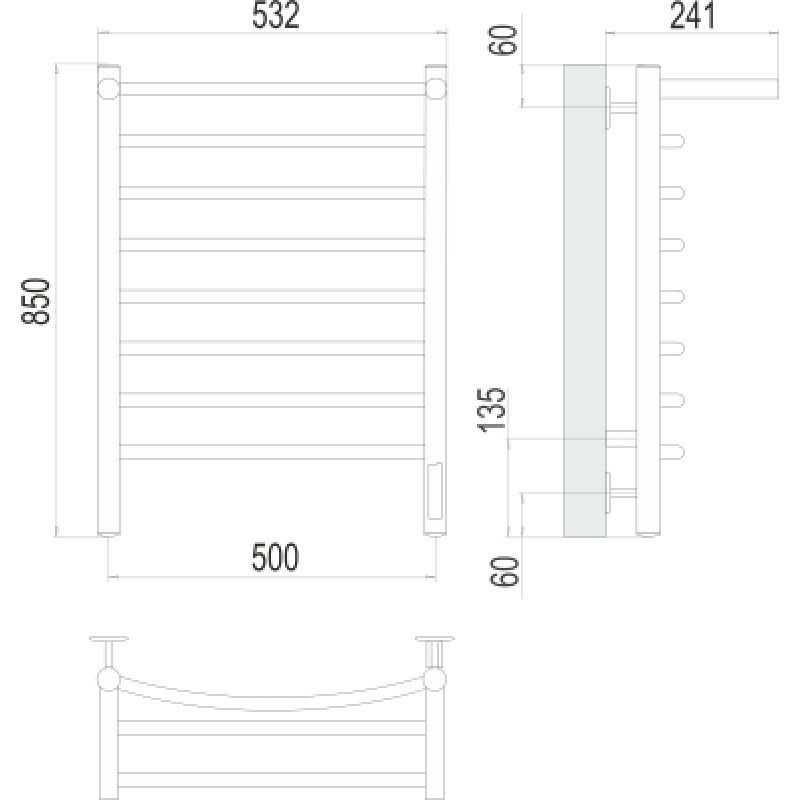 Полотенцесушитель электрический Terminus Классик П8, 500x850 с полкой