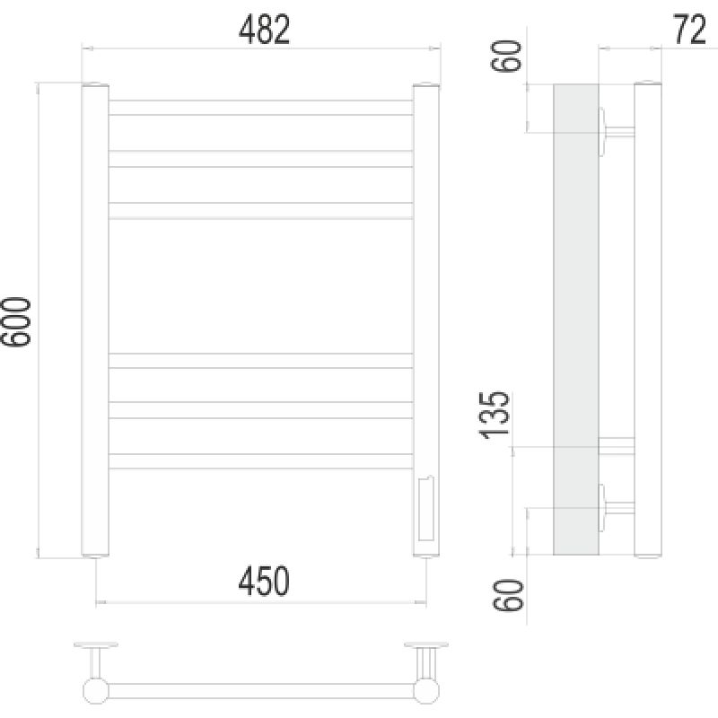 Полотенцесушитель электрический Terminus Аврора П6 450x600, матовый чёрный
