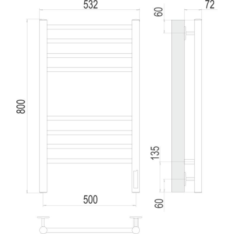 Полотенцесушитель электрический Terminus Аврора П8 500x800, матовый белый