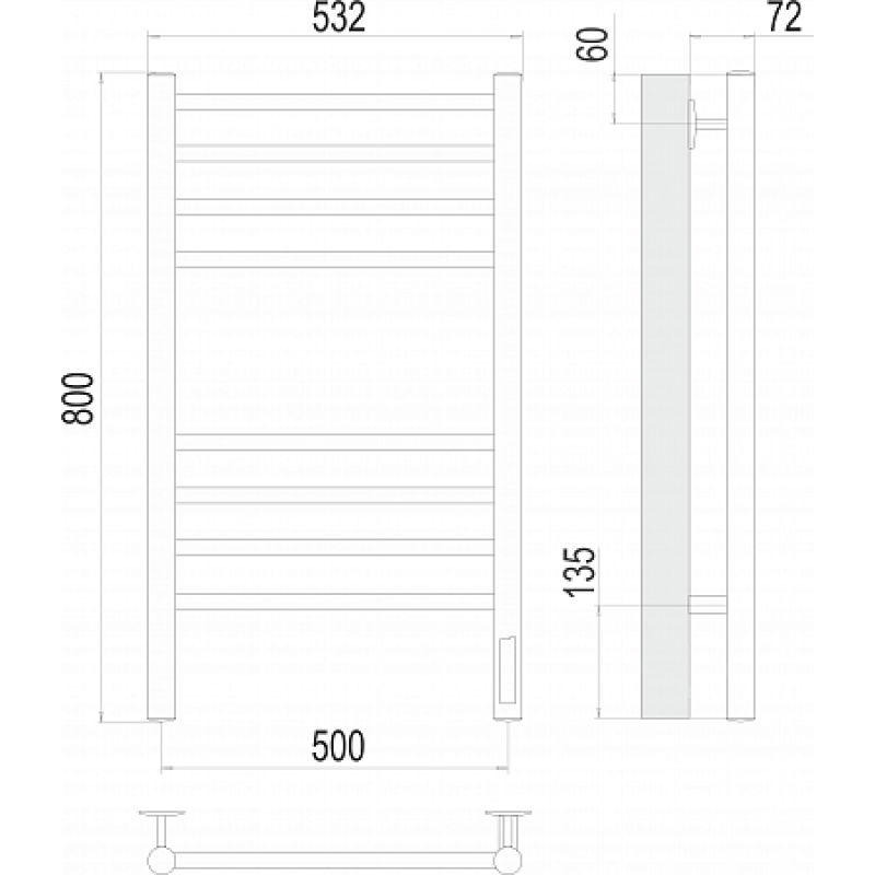 Полотенцесушитель электрический Terminus Аврора П8 500x800, черный муар