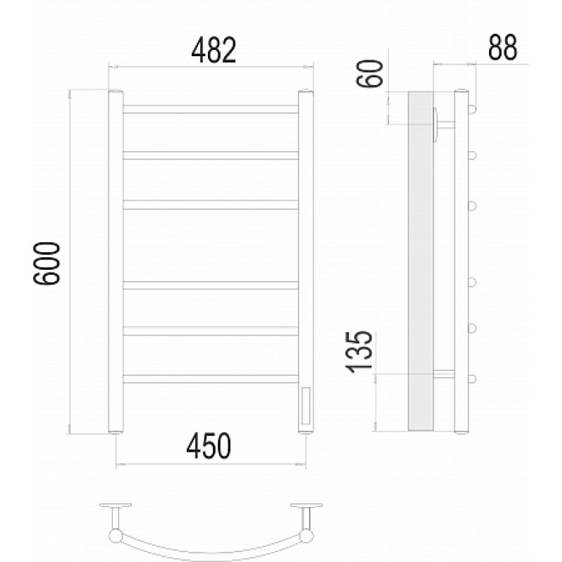 Полотенцесушитель электрический Terminus Классик П6 450x600, черный муар