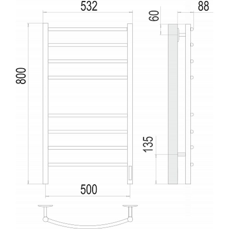 Полотенцесушитель электрический Terminus Классик П8 500x800, черный муар