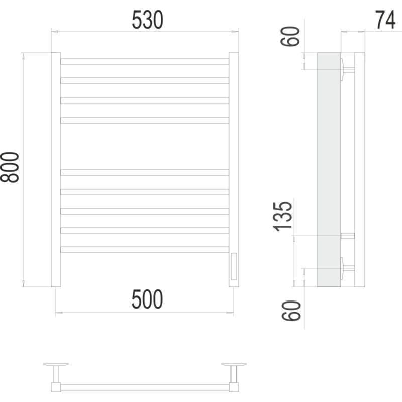 Полотенцесушитель электрический Terminus Сицилия П8 500x800, матовый чёрный