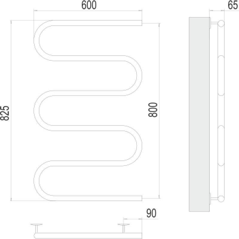 Полотенцесушитель электрический Terminus Ш-образный 600x800