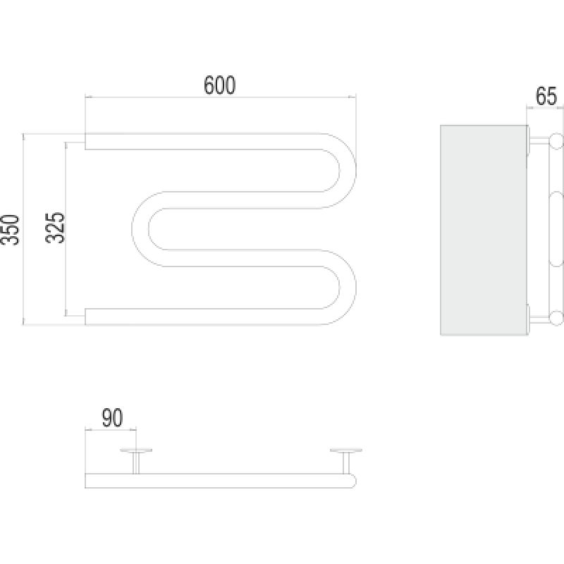 Полотенцесушитель электрический Terminus М-образный, 4620768883927, ширина 60 см, высота 35 см, подключение справа, цвет нержавеющая сталь