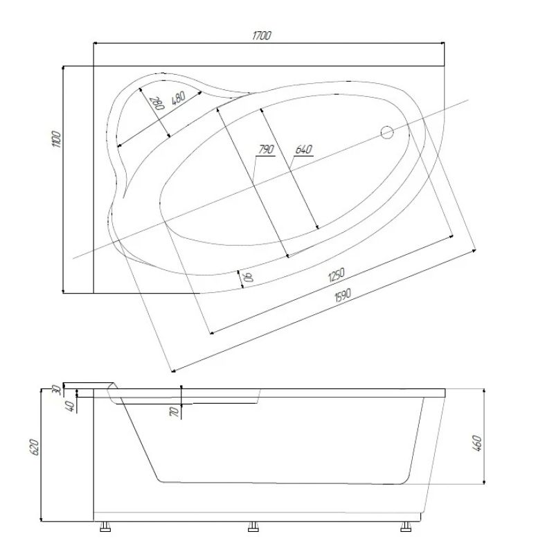 Акриловая ванна Aquatek Фиджи 170х110 FID170-0000003 левая, с фронтальным экраном, белая