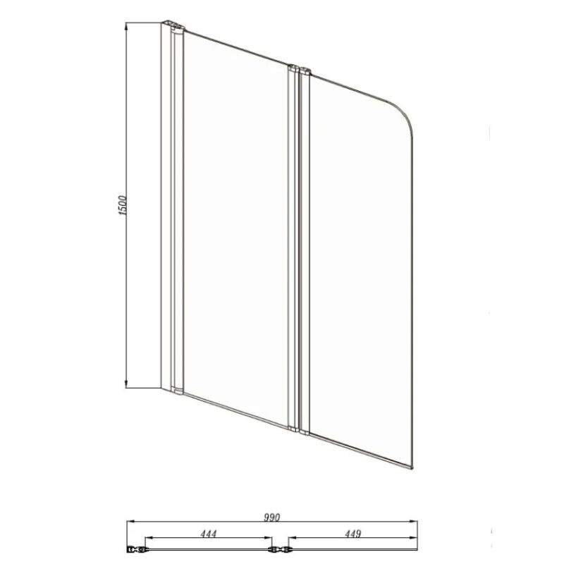 Шторка на ванну Aquatek 100х150 AQ DEL SBA 10015CH профиль Хром стекло прозрачное