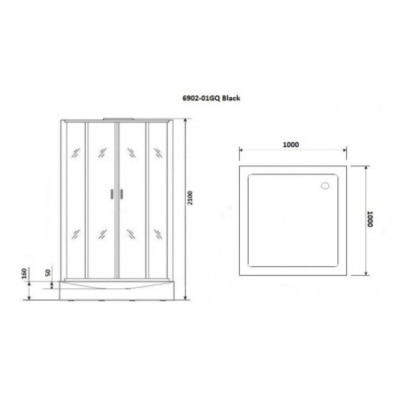 Душевая кабина NIAGARA PREMIUM NG-6902-01Q BLACK (1000х1000х2100) низкий поддон(16 см) стекло ТОНИРОВАННОЕ, 4 места