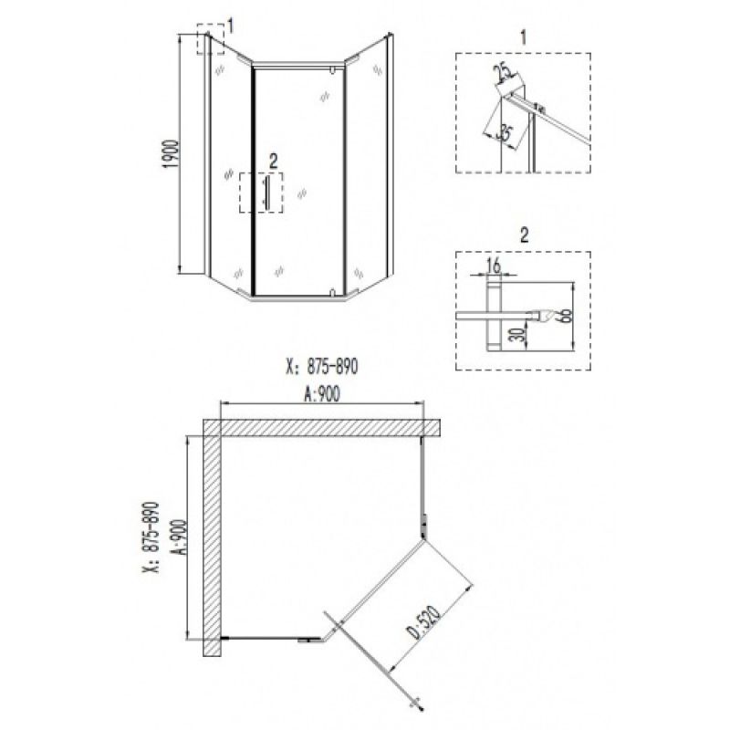 Душевой уголок Niagara NG-6605-08 (90*90*195) трапеция, дверь распашная, 1 место