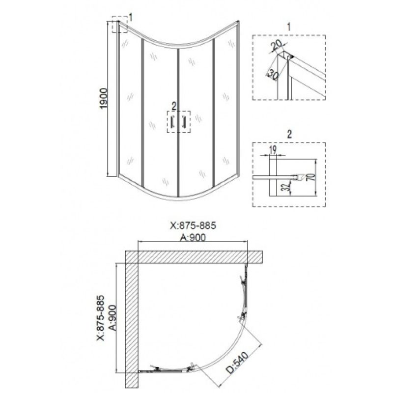 Душевой уголок Niagara NG-6607-08 (100*100*190) полукруг, двери раздвижные, 1 место