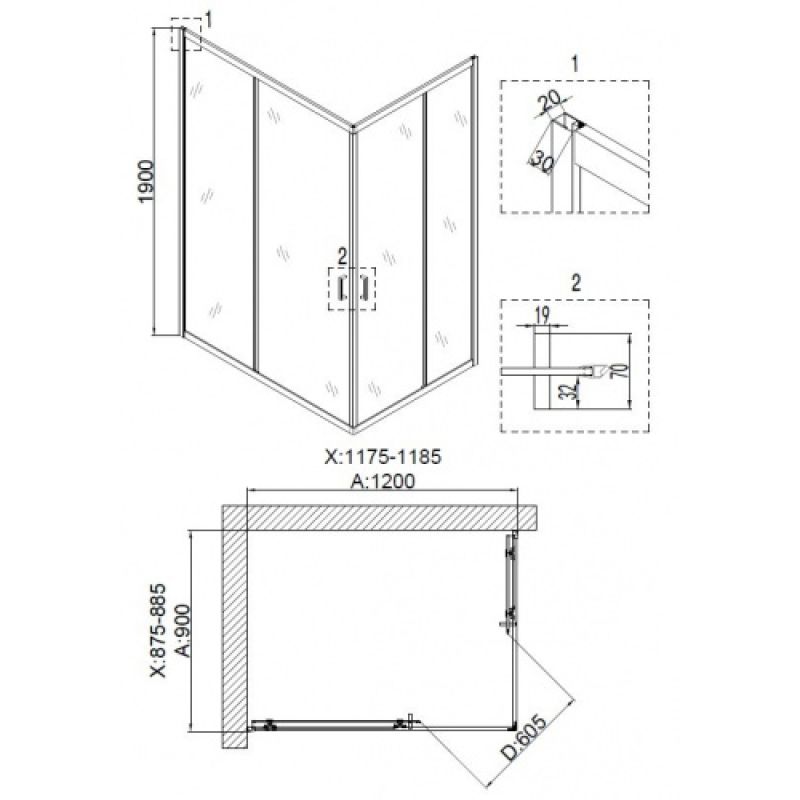 Душевой уголок Niagara NG-6611-08 (120*90*195) прямоугольник, двери раздвижные, 1 место