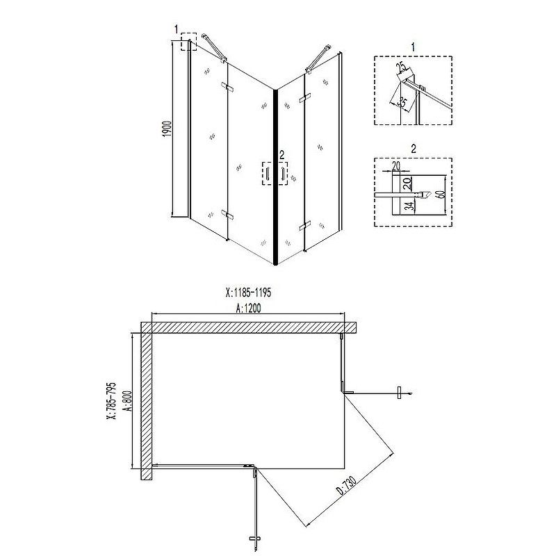 Душевой уголок Niagara NG-6617-08 (120*80*195) прямоугольник, двери распашные, 1 место