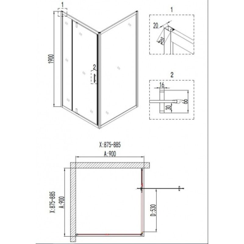 Душевой уголок Niagara NG-6801-08 BLACK (90*90*195) квадрат, дверь распашная, 1 место