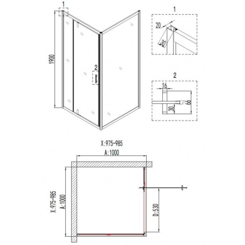 Душевой уголок Niagara NG-6802-08 BLACK (100*100*195) квадрат, дверь распашная, 1 место