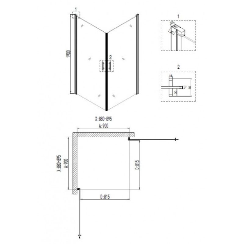 Душевой уголок Niagara NG-6803-08 BLACK (90*90*195) квадрат, двери распашные, 1 место